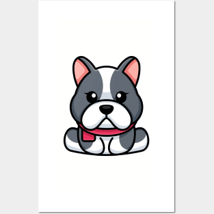 Cute baby bulldog sitting cartoon illustration Posters and Art